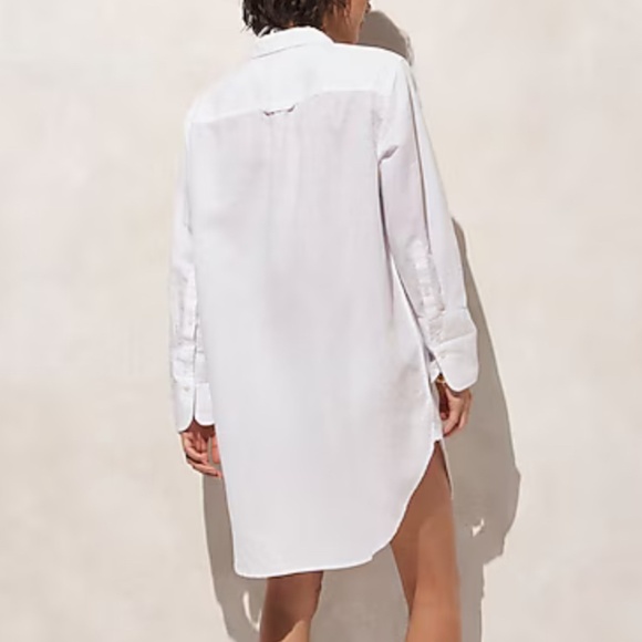NWT J. Crew White Relaxed-fit beach shirt in linen-cotton blend SZ Various - Picture 2 of 9